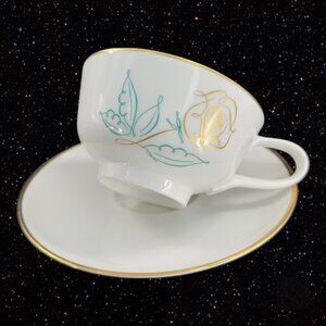 Easterling Spencerian Rose Porcelain Ceramic Teacup Saucer Set Bavaria Germany